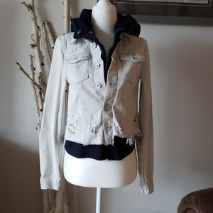 FREE PEOPLE acid washed hooded jean jacket